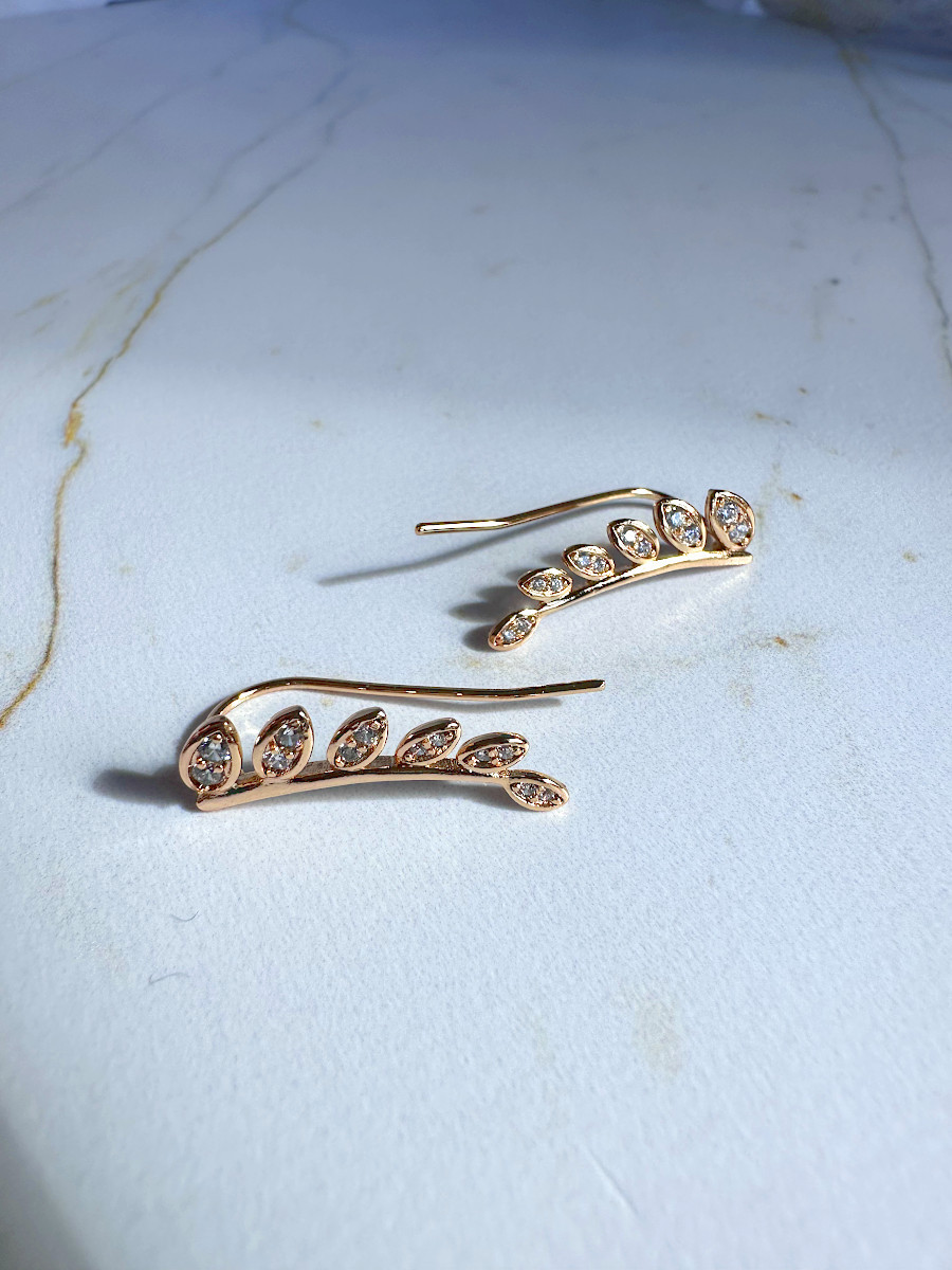 Серьги-клаймберы "Чарующие листья" в золоте, Xuping Jewelry Серьги-клаймберы "Чарующие листья" в золоте, Xuping Jewelry