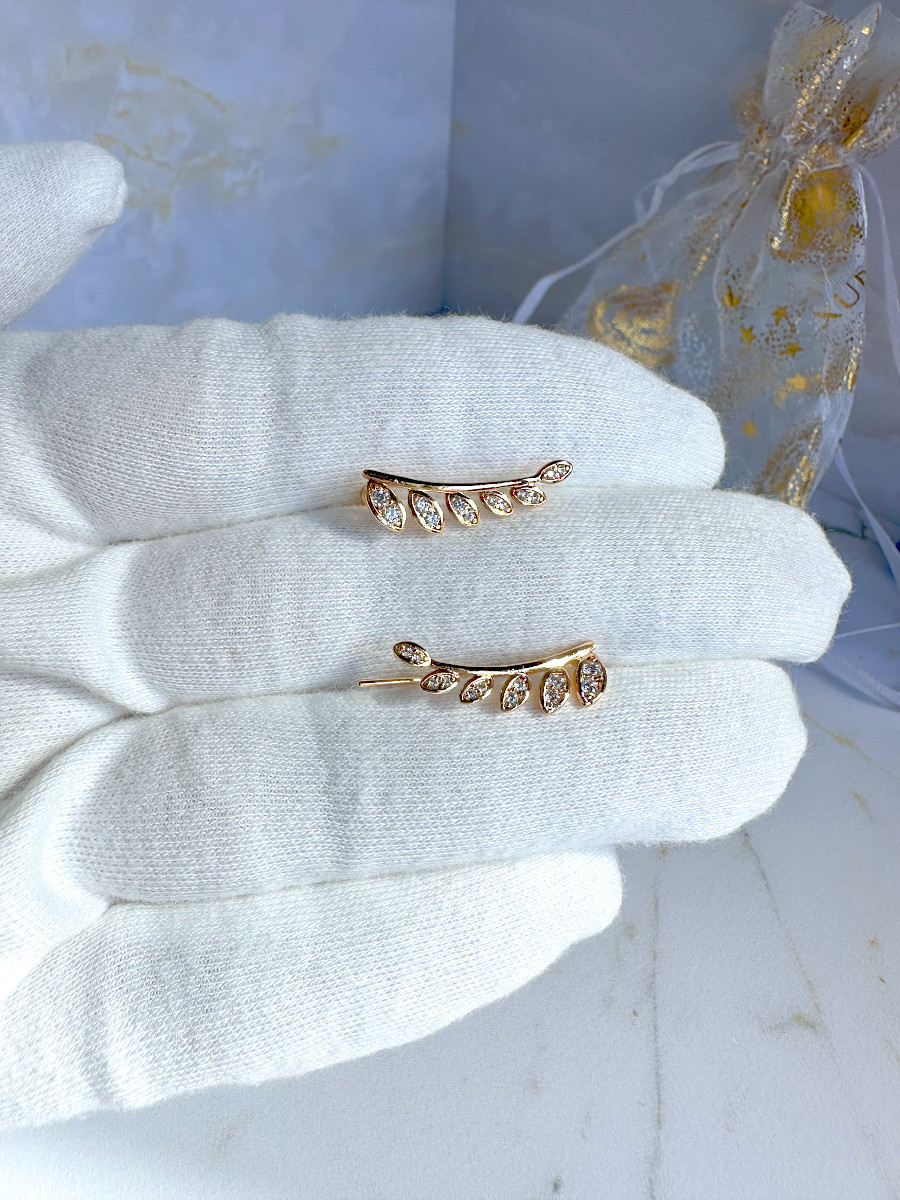 Серьги-клаймберы "Чарующие листья" в золоте, Xuping Jewelry Серьги-клаймберы "Чарующие листья" в золоте, Xuping Jewelry