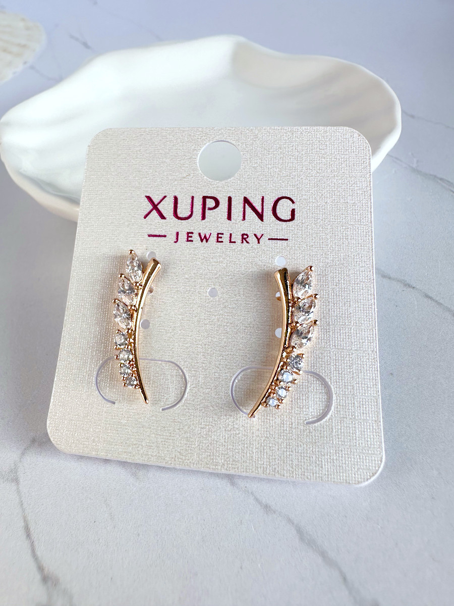 Серьги клаймберы "Нежная ветвь" в золоте, Xuping Jewelry