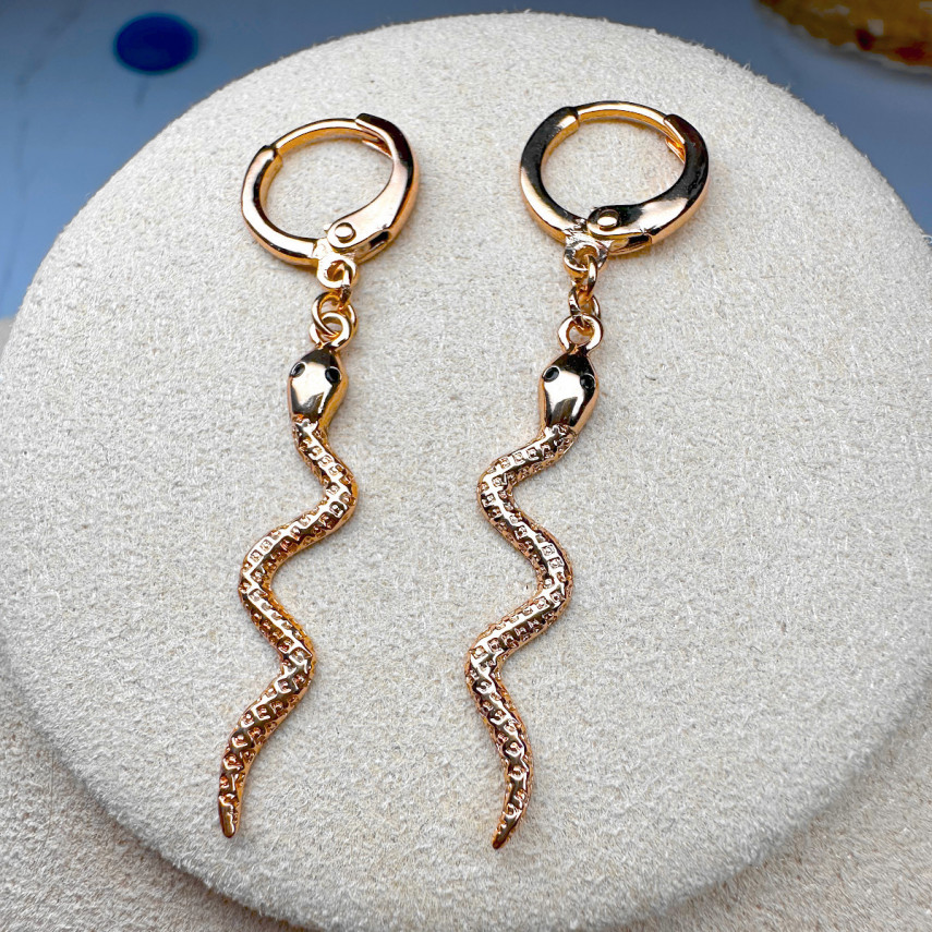 Позолоченные серьги-кольца с подвесками змеями, Xuping Jewelry