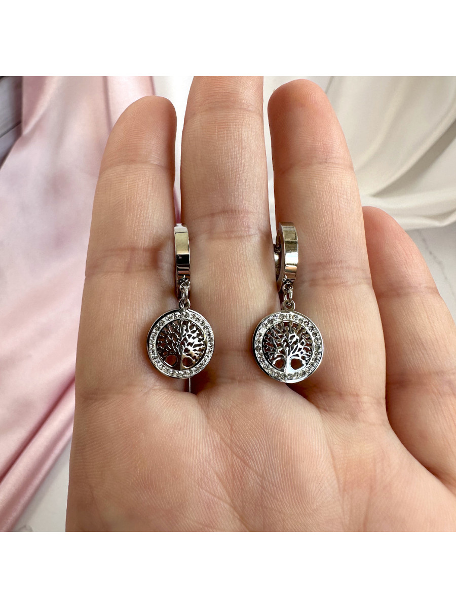 Серьги "Дерево Жизни" в серебре с цирконами, Xuping Jewelry Серьги "Дерево Жизни" в серебре с цирконами, Xuping Jewelry