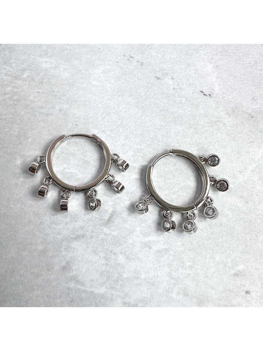 Серьги-кольца с круглыми подвесками-цирконами в серебре, Xuping Jewelry Серьги-кольца с круглыми подвесками-цирконами в серебре, Xuping Jewelry