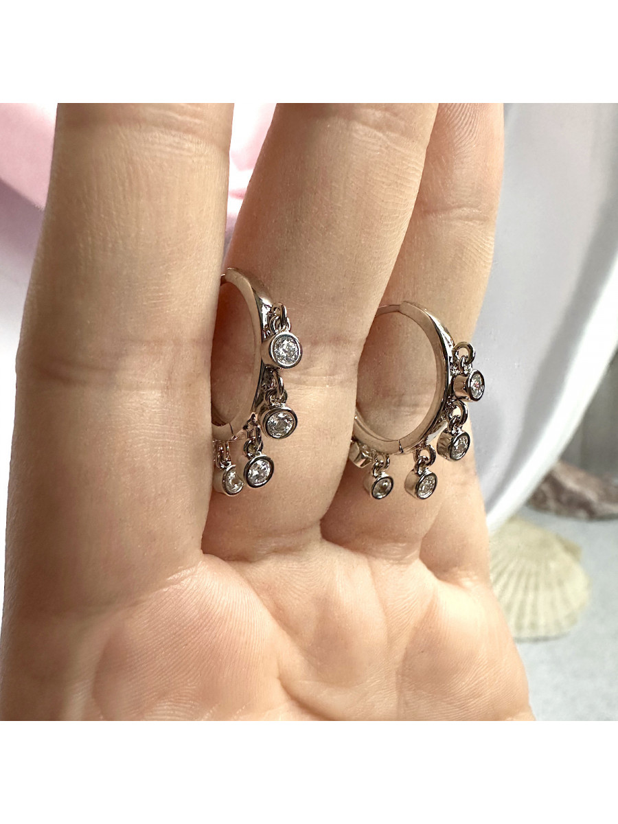 Серьги-кольца с круглыми подвесками-цирконами в серебре, Xuping Jewelry Серьги-кольца с круглыми подвесками-цирконами в серебре, Xuping Jewelry