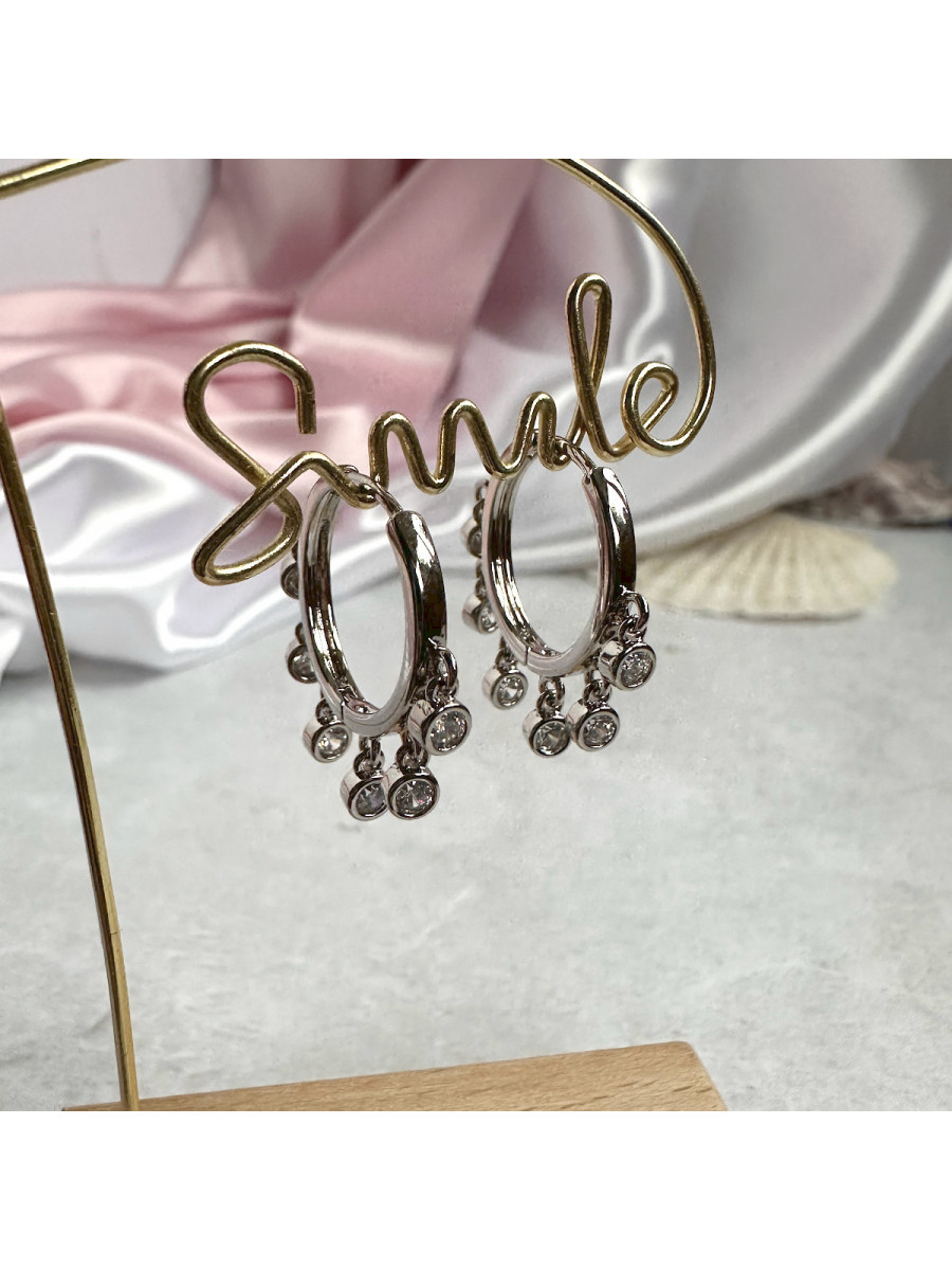 Серьги-кольца с круглыми подвесками-цирконами в серебре, Xuping Jewelry Серьги-кольца с круглыми подвесками-цирконами в серебре, Xuping Jewelry