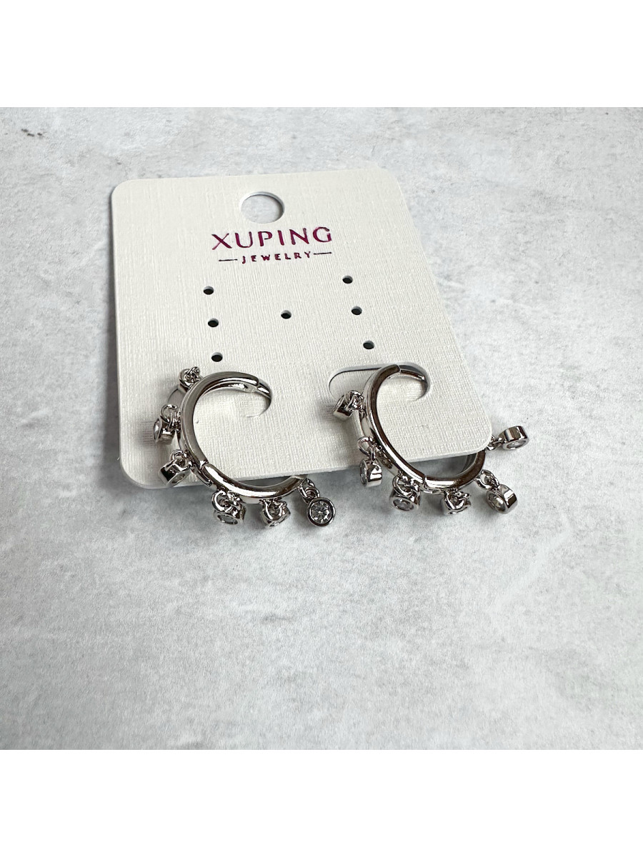 Серьги-кольца с круглыми подвесками-цирконами в серебре, Xuping Jewelry Серьги-кольца с круглыми подвесками-цирконами в серебре, Xuping Jewelry