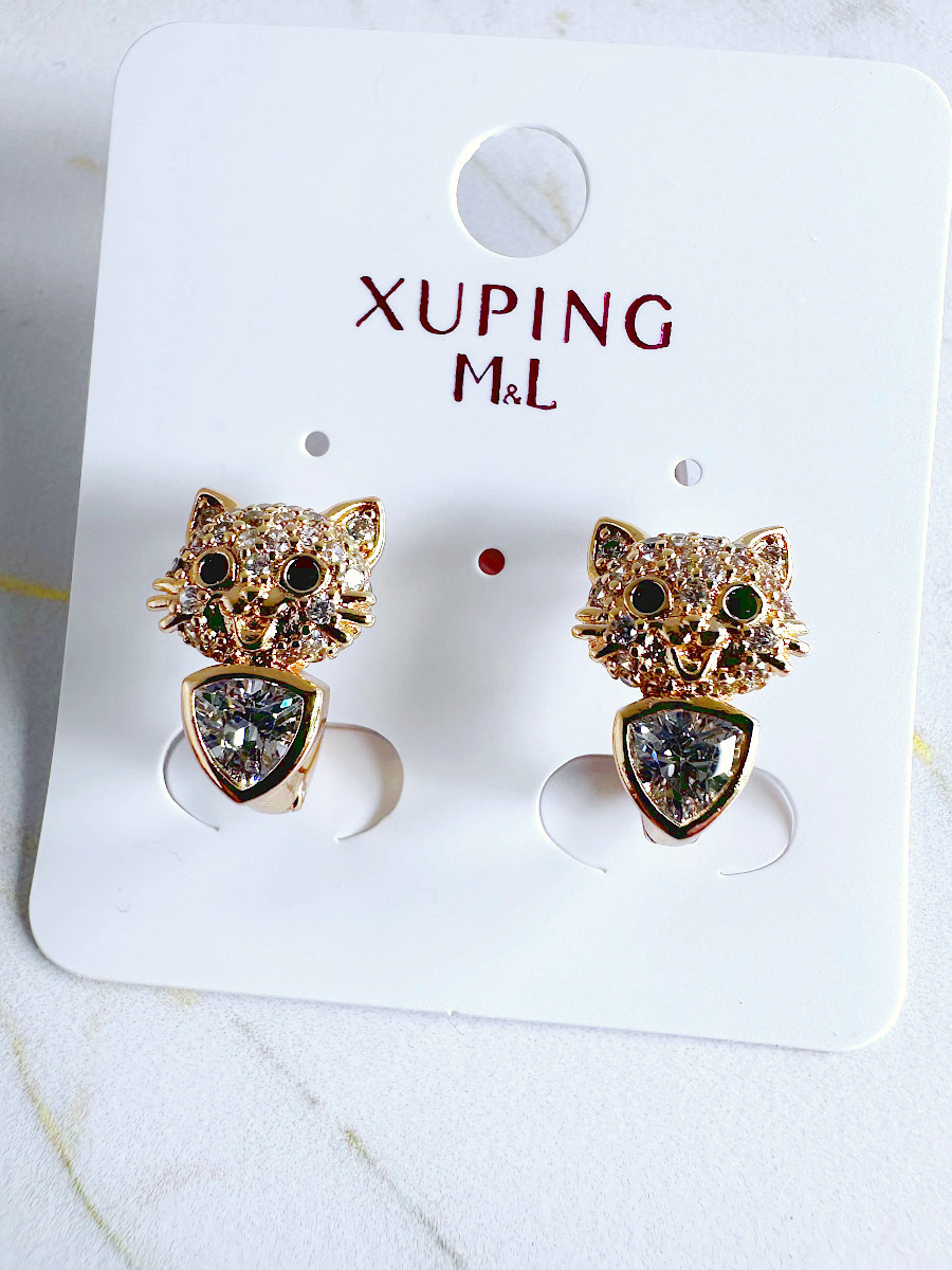 Серьги "Киса-мурыса" с прозрачными фианитами, Xuping Jewelry