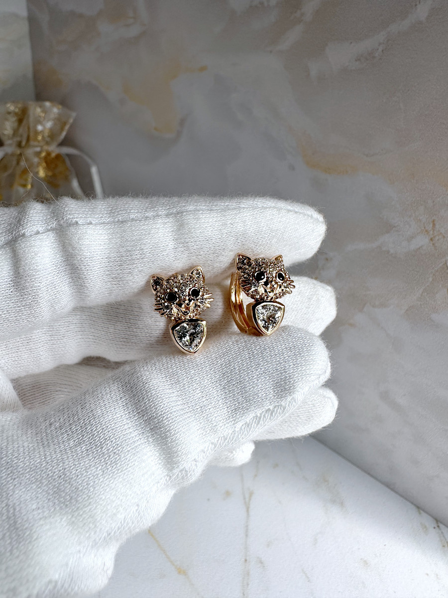 Серьги "Киса-мурыса" с прозрачными фианитами, Xuping Jewelry