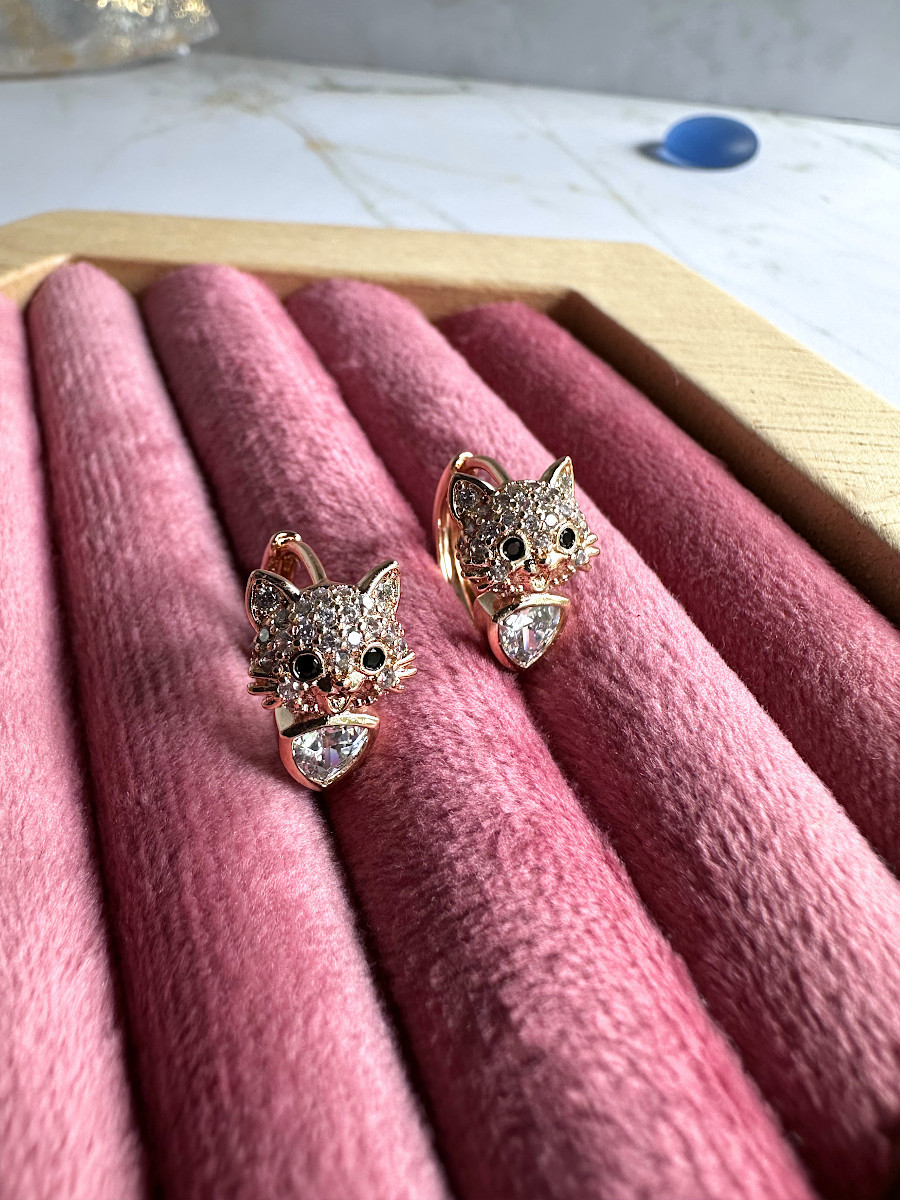 Серьги "Киса-мурыса" с прозрачными фианитами, Xuping Jewelry