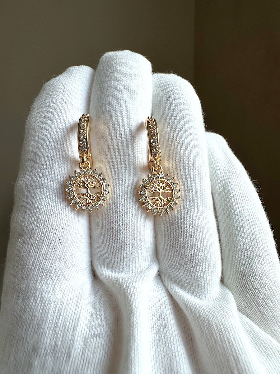 Серьги-кольца с подвеской - Древом Жизни, Xuping Jewelry