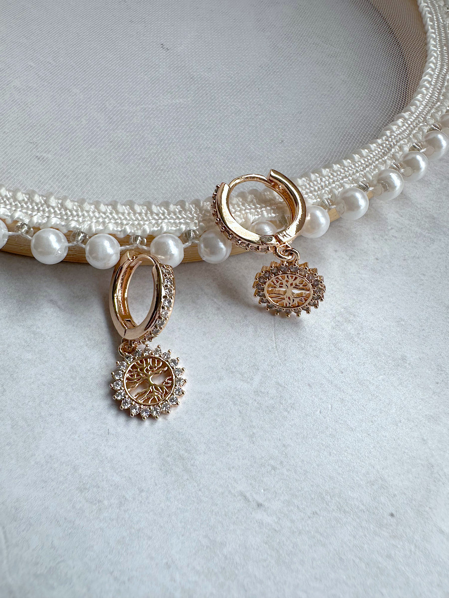 Серьги-кольца с подвеской - Древом Жизни, Xuping Jewelry