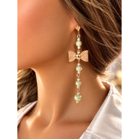 Длинные серьги-подвески "Бантики" с нежно-мятными бусинами, Xuping Jewelry