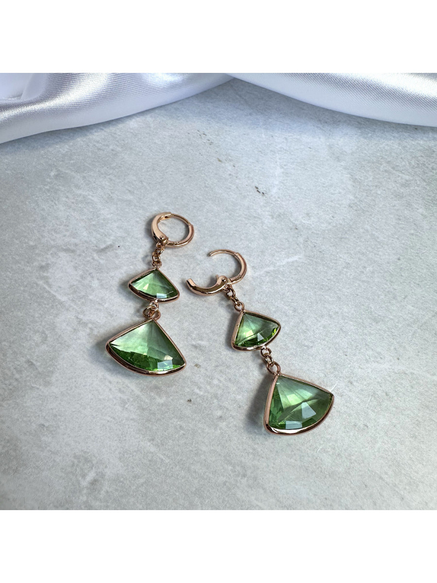 Серьги-подвески с зелеными треугольными цирконами, Xuping Jewelry