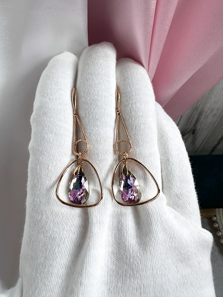 Длинные серьги-подвески с фиолетовыми кристаллами Сваровски, Xuping Jewelry
