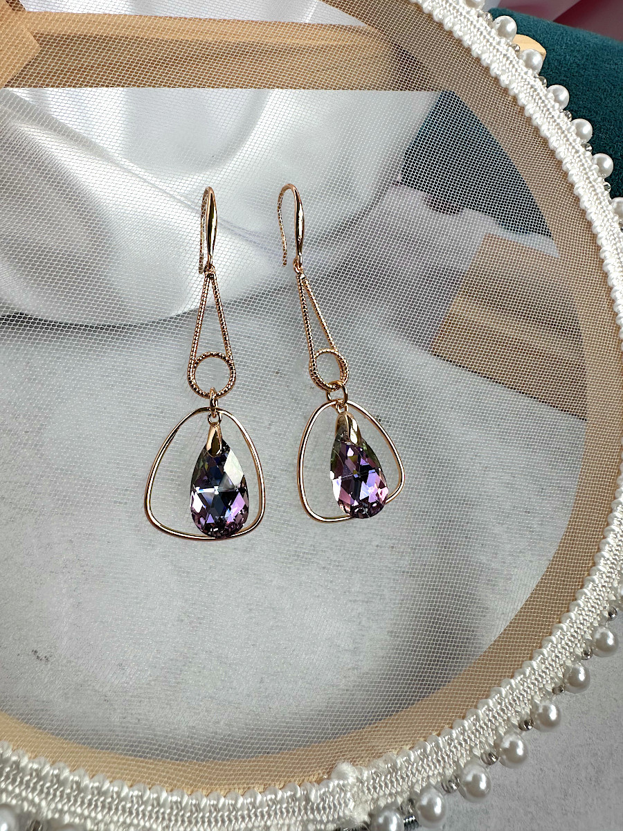 Длинные серьги-подвески с фиолетовыми кристаллами Сваровски, Xuping Jewelry