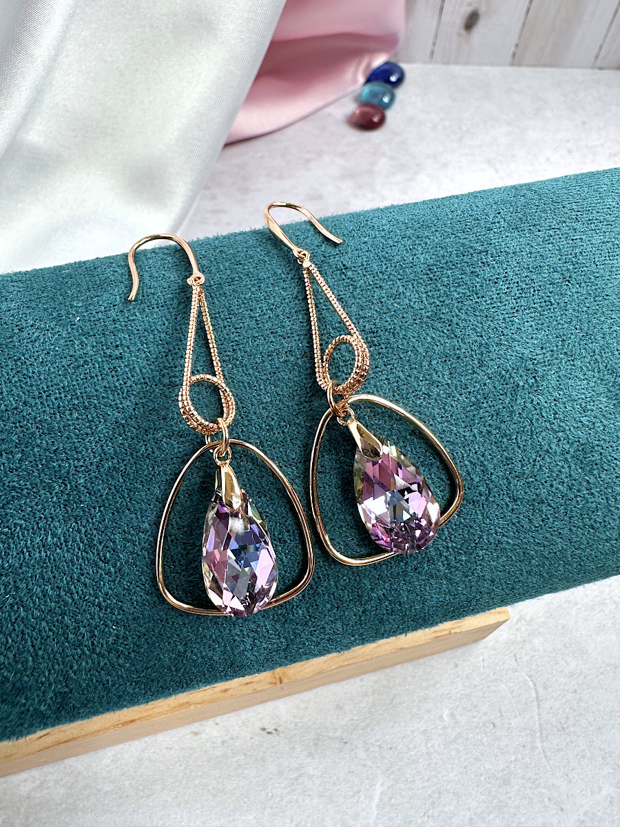 Длинные серьги-подвески с фиолетовыми кристаллами Сваровски, Xuping Jewelry