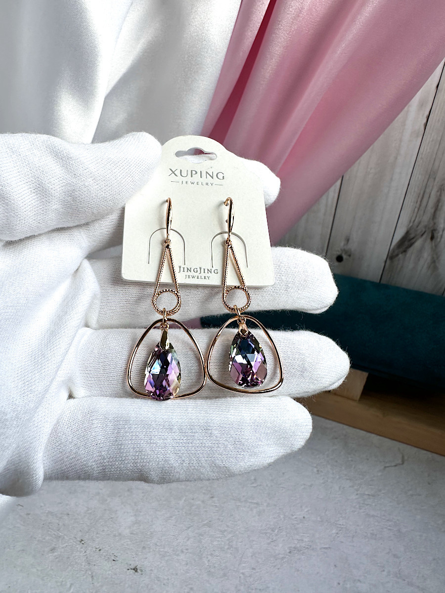 Длинные серьги-подвески с фиолетовыми кристаллами Сваровски, Xuping Jewelry