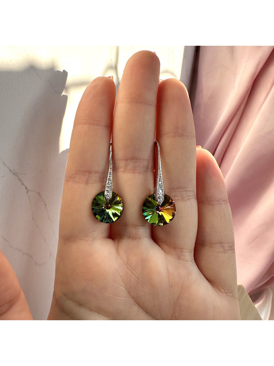 Серьги "Блеск" с круглыми кристаллами Swarovski (зеленый хамелеон) от Xuping Jewelry