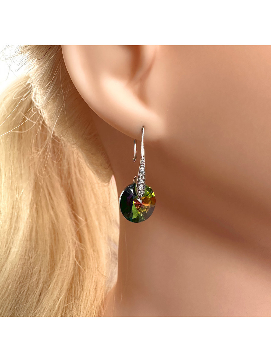 Серьги "Блеск" с круглыми кристаллами Swarovski (зеленый хамелеон) от Xuping Jewelry