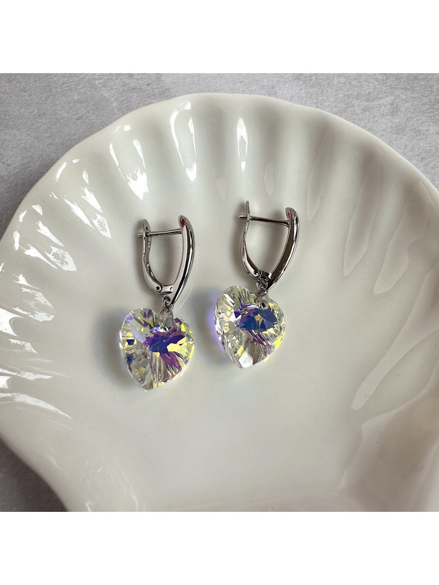 Серьги с сердцами из кристаллов Сваровски (прозрачный хамелеон) в серебре, Xuping Jewelry Серьги с сердцами из кристаллов Сваровски (прозрачный хамелеон) в серебре, Xuping Jewelry