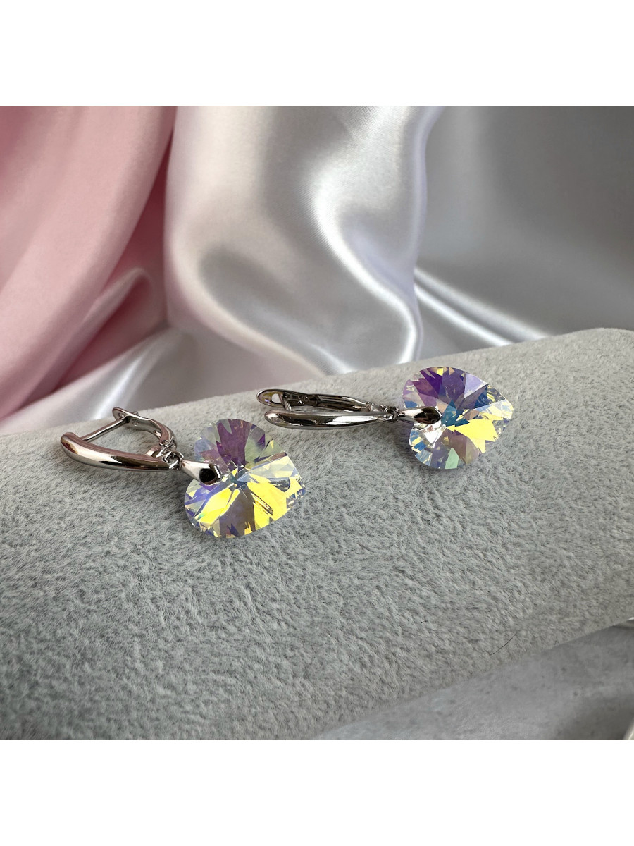 Серьги с сердцами из кристаллов Сваровски (прозрачный хамелеон) в серебре, Xuping Jewelry Серьги с сердцами из кристаллов Сваровски (прозрачный хамелеон) в серебре, Xuping Jewelry