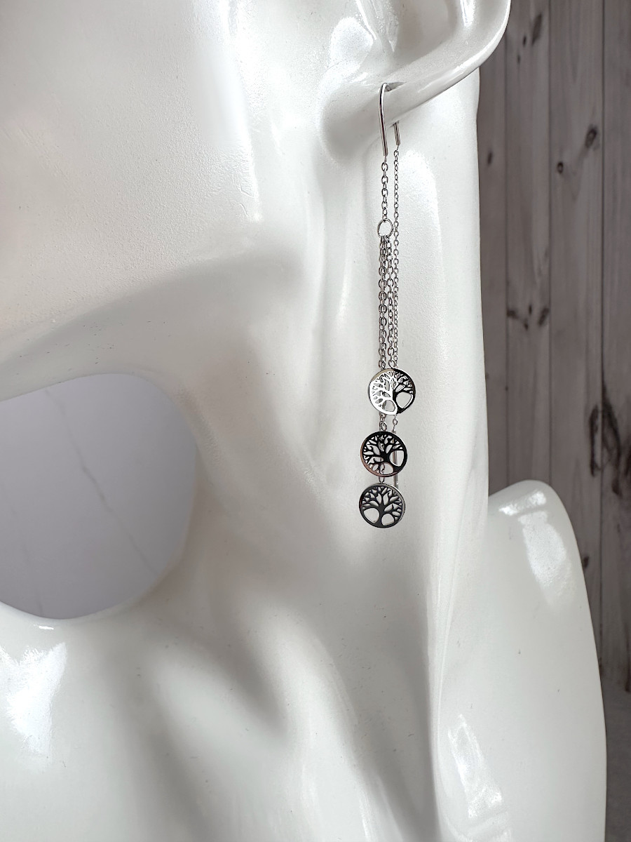 Серьги-продёвки с подвесками - древами жизни, Xuping Jewelry Серьги-продёвки с подвесками - древами жизни, Xuping Jewelry