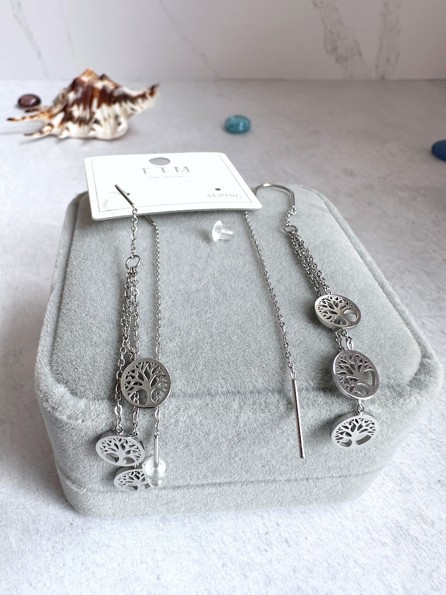 Серьги-продёвки с подвесками - древами жизни, Xuping Jewelry Серьги-продёвки с подвесками - древами жизни, Xuping Jewelry