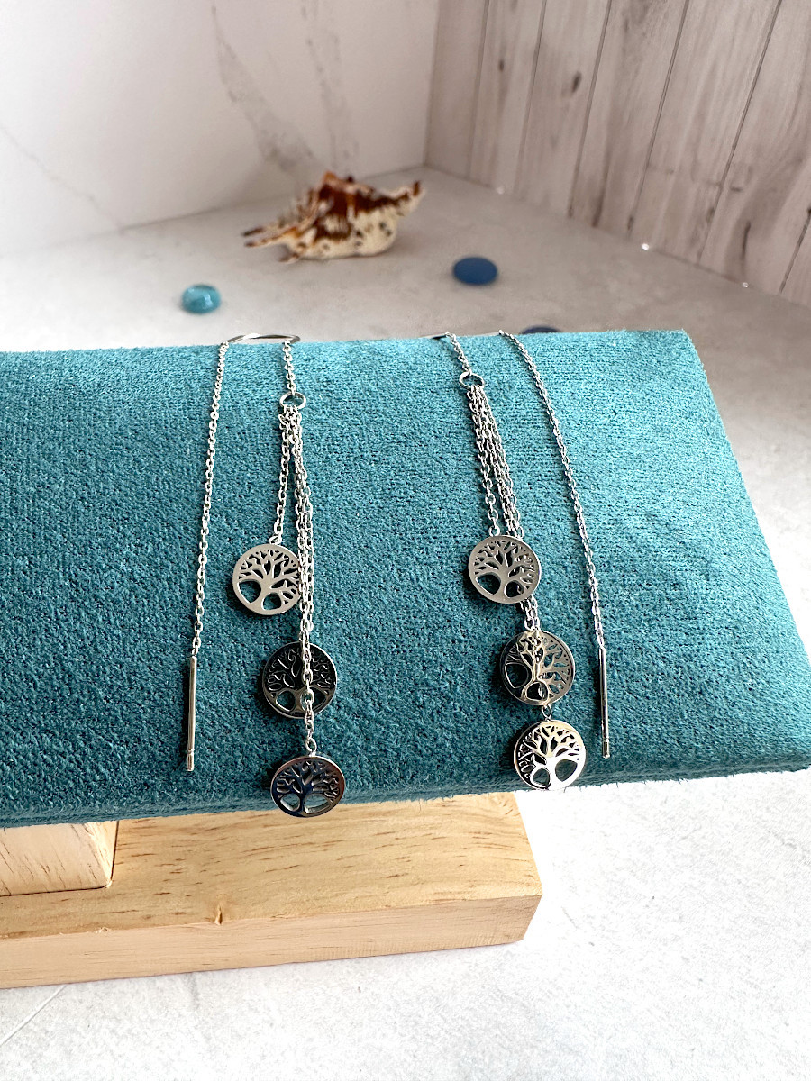Серьги-продёвки с подвесками - древами жизни, Xuping Jewelry Серьги-продёвки с подвесками - древами жизни, Xuping Jewelry
